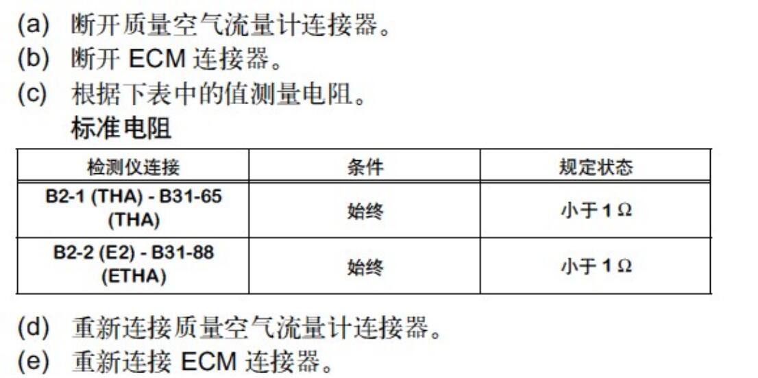 進(jìn)氣溫度傳感器的檢測(cè) 進(jìn)氣溫度傳感器的電阻檢測(cè)